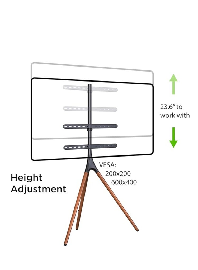 Hamood TRIPOD 45”-65” TV STAND PORTABLE CORNER STUDIO TV FLOOR STAND WITH BEECH WOOD LEGS STAND HEIGHT ADJUSTABLE - Image 4